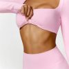 Workout Sets for Women 2 Piece Square Neck Long Sleeve Crop Tops High Waist Flared Leggings Gym Sets