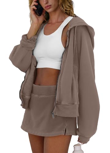 Womens 2 Piece Workout Sets Lounge Matching Sets Zip Up Hoodie and Skirt Gym Clothes Yoga Outfits