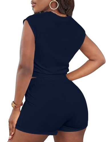 Short Sets for Women 2 Piece Summer Sets Cap Sleeve Crop Tops and Shorts Tracksuits Sets
