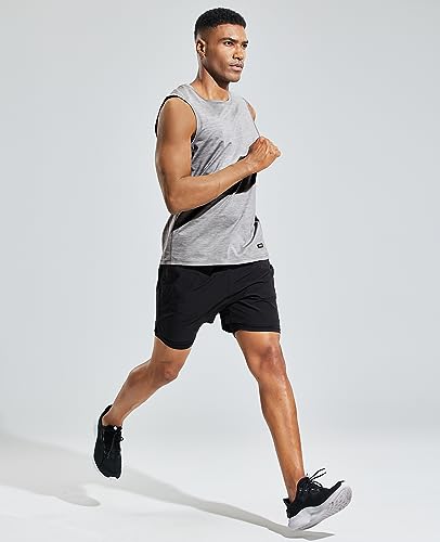 Men’s Sleeveless Tank Top Dry Fit Workout Muscle Tee Shirt for Running Athletic Gym Sports Training, Moisture Wicking
