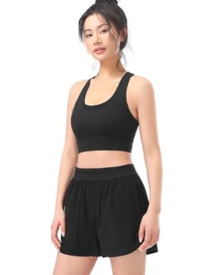 2 Packs Breathable Workout Shorts Pants Sports Bra Set for Women,Women's Gym Short Trousers Outfits Set.