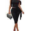 Two Piece Sets for Women Sleeveless Off the Shoulder Tops High Waist Bodycon Capri Pants Summer Outfits Clubwear