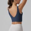 Longline Sports Bra for Women V Back Wireless Padded Medium Support Yoga Bra Workout Crop Tank Tops