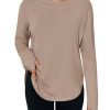 Tankaneo Womens Open Back Workout Shirts Casual Long Sleeve Boat Neck Tops Athletic Gym Yoga Tees with Thumb Holes