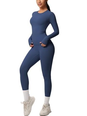 Two Pieces Women's Solid Backless Tracksuit Set Sleeves and Long Pants High-Waisted Tight Yoga Pants Long Sets
