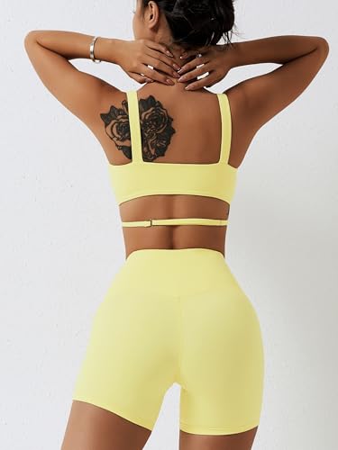 Workout Sets for Women 2 Piece Twist Front Halter Sports Bras High Waist Biker Shorts Exercise Gym Yoga Outfit