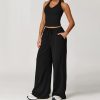 2 Pieces Women Workout Outfits Fitness Sportswear Gym Wide Leg Straight Pants Tracksuit Sports Tank Suit