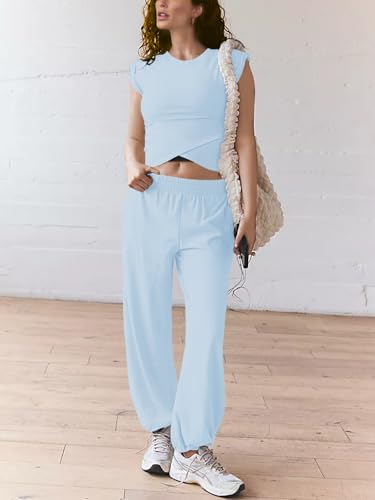 Women 2 Piece Outfit Set Loungewear Cropped Tops and Jogger Sweatpant Matching Set Coordinated Sweatsuit with Pockets