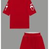 Women's 2 Piece Workout Set Number Letter Graphic Jersey Shirts with Track Shorts Tracksuits