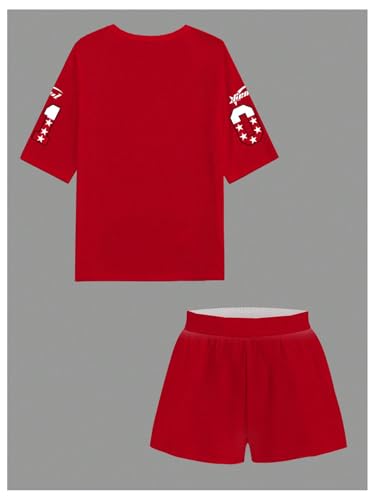 Women's 2 Piece Workout Set Number Letter Graphic Jersey Shirts with Track Shorts Tracksuits