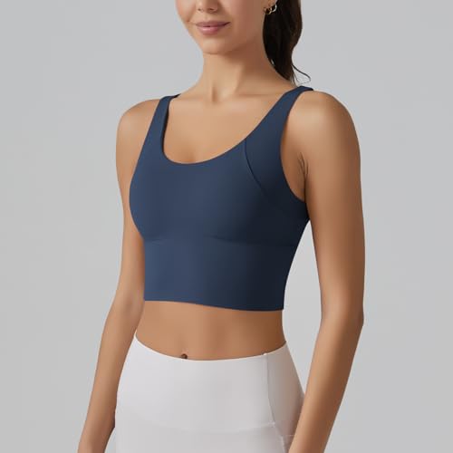 Longline Sports Bra for Women V Back Wireless Padded Medium Support Yoga Bra Workout Crop Tank Tops