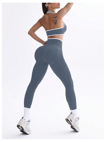 Women's 2 Piece Workout Set Twist Front Halter Yoga Crop Top High Waist Leggings Outfits