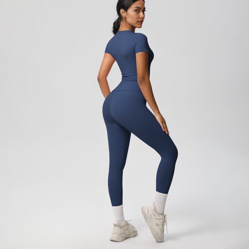 Women’s 2 Piece Workout Set – Athletic T-Shirt & High Waist Leggings – Activewear for Gym, Running & Yoga