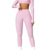 Workout Sets for Women 2 Piece Square Neck Long Sleeve Crop Tops High Waist Flared Leggings Gym Sets