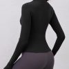 Womens Long Sleeve Workout Tops Quick Dry Quarter Zip Pullover Crop Yoga Athletic Slim Fit Shirts