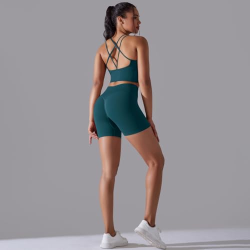 Women's Workout Sets 2 Piece Yoga Outfits High Waisted Yoga Leggings Shorts and Sports Bra Gym Clothes Tracksuit