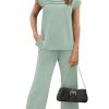Two Piece Sets for Women Summer Travel Vacation Outfits Cap Sleeve Lounge Matching Sets Wide Leg Pants S-3XL