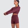 Women Yoga 2 Pieces Workout Long Sleeve Crop Top Sports Bra + Running Shorts Sets Athletic Fitness Gym Tracksuit