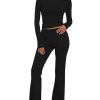 Women's Workout 2 Piece Lounge Sets Long Sleeve Tops Foldover Flare Pants Casual Outfits Tracksuit
