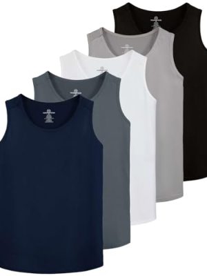 5 Pack: Dry-Fit Muscle Tank Tops Sleeveless Shirts Workout Tees Athletic Running Tees (Big & Tall Available)