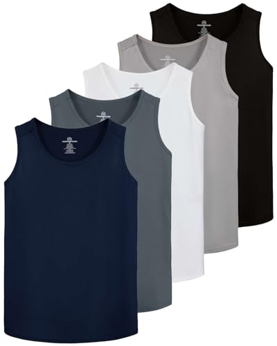 5 Pack: Dry-Fit Muscle Tank Tops Sleeveless Shirts Workout Tees Athletic Running Tees (Big & Tall Available)