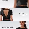 Open Back Workout Tops for Women Crop Yoga Shirts Lightweight Twist Back Athletic Running Gym Tops