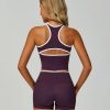 Workout Sets for Women 2 Piece Color Block V Neck Racerback Tank Top Built in Bra High Waist Shorts
