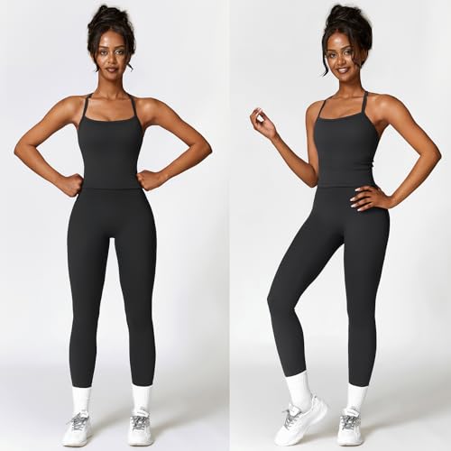 Women 2 Piece Workout Sets (2025 NEW) Yoga Outfit Open Back Tank Top High Waisted Leggings Gym Sets Tracksuits