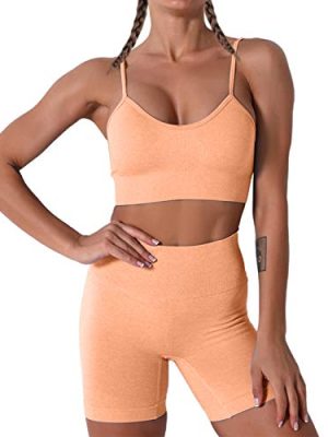 Women Seamless Yoga Set 2 Piece Workout Sport Bra with High Waist Shorts Legging Outfit Tracksuit.