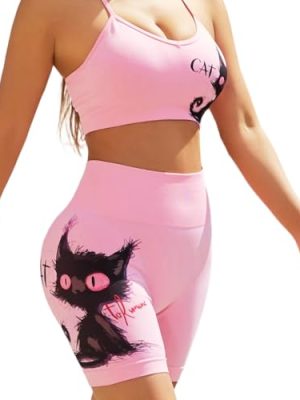 Workout Sets for Women 2 Piece, 3D Print Cute Seamless Yoga Workout Outfits Gym Matching Sets