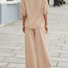 Womens 2 Piece Outfits Casual V Neck Shirts Wide Leg Running Long Pants Loose Workout Tracksuit Sets
