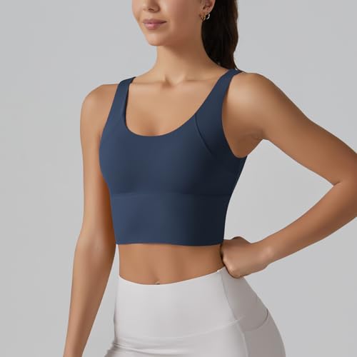Longline Sports Bra for Women V Back Wireless Padded Medium Support Yoga Bra Workout Crop Tank Tops