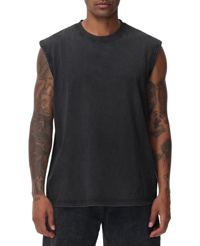 415Nbd4EqWL.jpg Mens Workout Tank Tops Sleeveless Tee Shirts Men Muscle Shirt Gym Acid Wash T Shirts Running Beach Loose Fit Tee