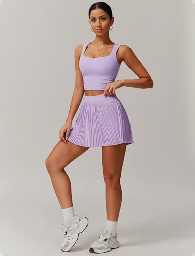 Women 2 Piece Tennis Dress Square Neck Tank Top with High Waisted Pleated Workout Skorts Skirt Set Yoga Golf Outfits