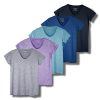 5 Pack Women’s Short Sleeve V-Neck Workout T-Shirts – Athletic Gym Fitness Pilates Plus Size Active Tees