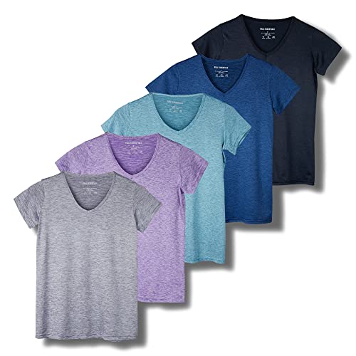 5 Pack Women’s Short Sleeve V-Neck Workout T-Shirts – Athletic Gym Fitness Pilates Plus Size Active Tees