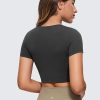 Womens Butterluxe Double Lined Short Sleeve Crop Tops Crew Neck Casual Workout T-Shirt Cute Basic Tee