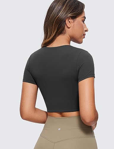Womens Butterluxe Double Lined Short Sleeve Crop Tops Crew Neck Casual Workout T-Shirt Cute Basic Tee