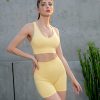 Workout Sets for Women 2 Piece Outfits Gym Yoga Clothing Ribbed Tank Crop Tops Seamless High Waist Booty Biker Shorts