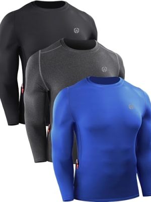 Men's 3 Pack Dry Fit Long Sleeve Compression Shirts Workout Running Shirts