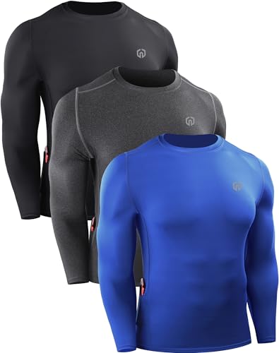 Men's 3 Pack Dry Fit Long Sleeve Compression Shirts Workout Running Shirts