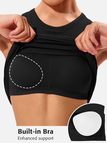 Workout Tank Tops for Women Seamless Full Length Gym Tops Athletic Yoga Top Built in Bra