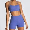 Women's Workout Sets 2 Piece Yoga Outfits High Waisted Biker Shorts and Cross Back Sports Bra Gym Set