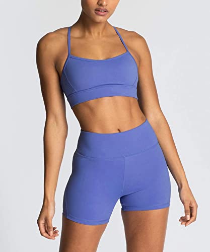 Women's Workout Sets 2 Piece Yoga Outfits High Waisted Biker Shorts and Cross Back Sports Bra Gym Set