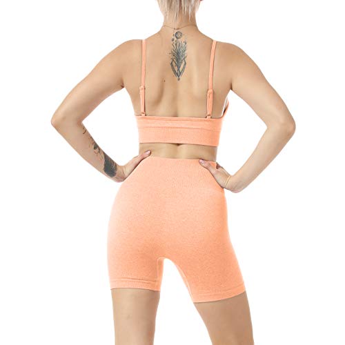 Women Seamless Yoga Set 2 Piece Workout Sport Bra with High Waist Shorts Legging Outfit Tracksuit.
