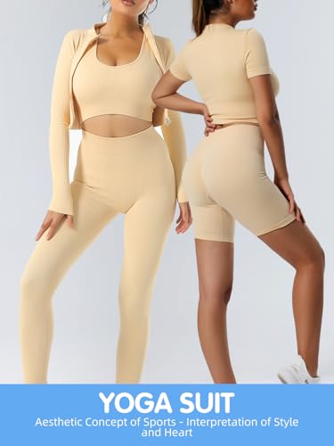 6 PCS Workout Sets for Women Ribbed Women's Athletic Clothing Sets Pilates Yoga Outfits Sports Bra Leggings Workout Set