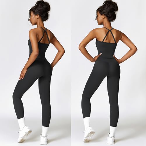 Women 2 Piece Workout Sets (2025 NEW) Yoga Outfit Open Back Tank Top High Waisted Leggings Gym Sets Tracksuits