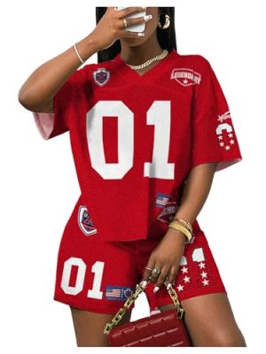 Women's 2 Piece Workout Set Number Letter Graphic Jersey Shirts with Track Shorts Tracksuits