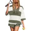 Womens Striped Two Piece Outfits Matching Sets Lounge Workout Set Top and Short with Pockets Casual Travel Clothing