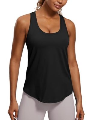 Womens Pima Cotton Racerback Workout Tank Tops Scoop Neck Athletic Loose Sleeveless Shirts